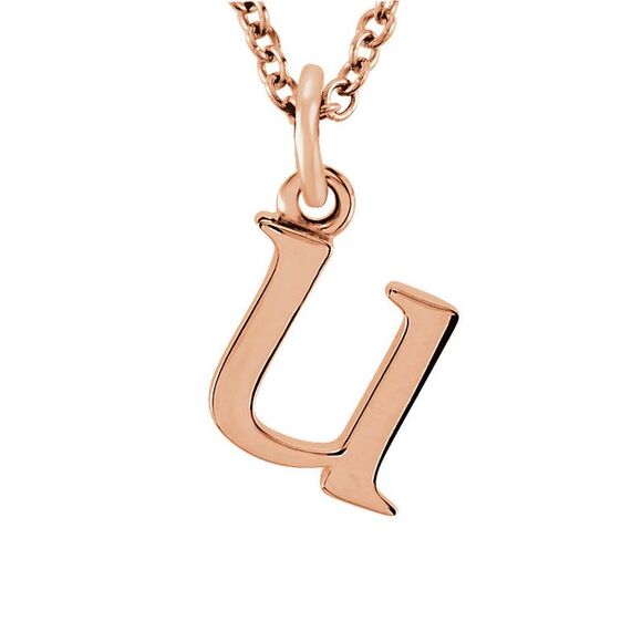 The Abbey Lower Case Initial 'u' Necklace in 14k Rose Gold, 16 Inch - Picture 1 of 3